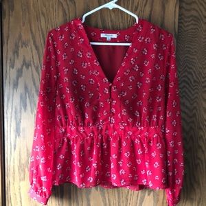 Madewell Red Floral Peplum Blouse